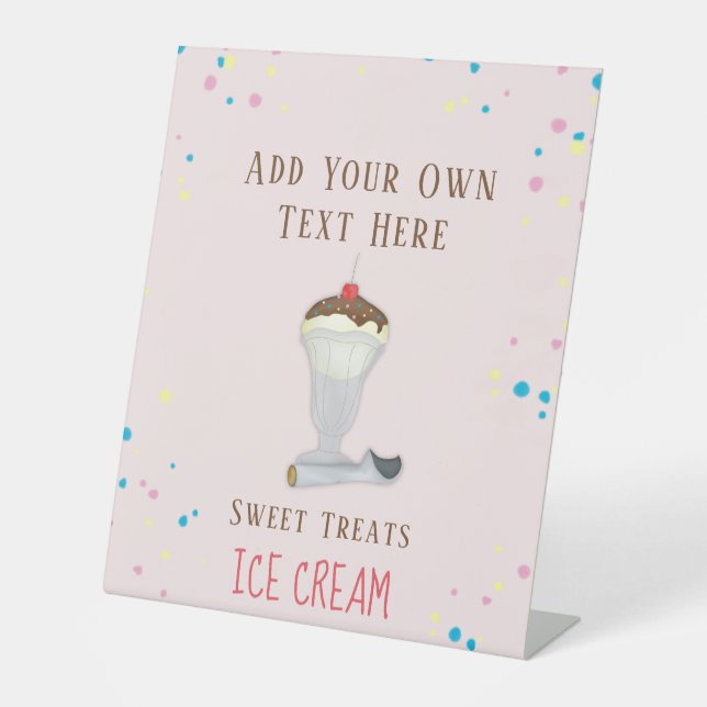 Modern Simple Minimalist Ice Cream Restaurant Pink Pedestal Sign (Front)
