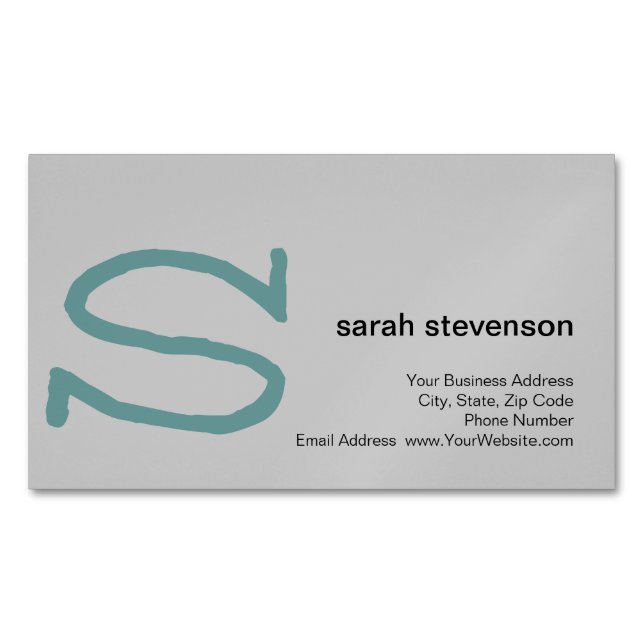 Modern Simple Minimalist Initial Monogrammed Magnetic Business Card (Front)