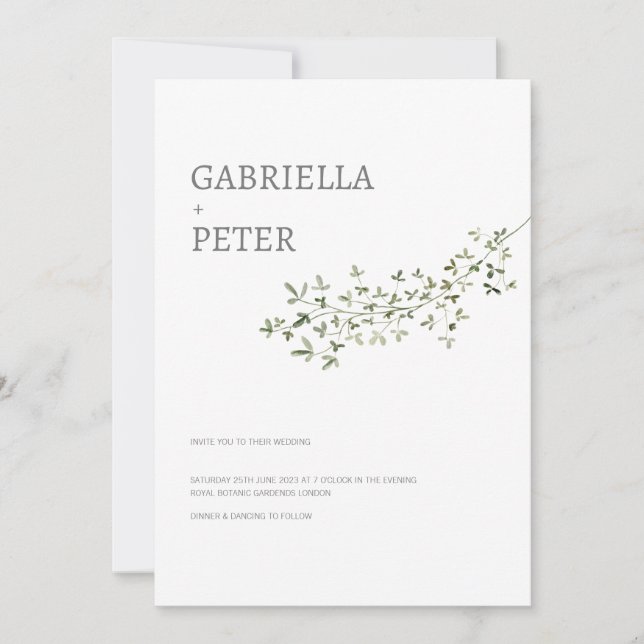 Modern Simple Minimalist Leaf Branch Wedding  Invi Invitation (Front)