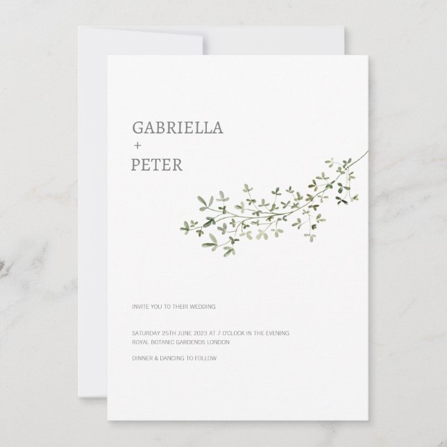 Modern Simple Minimalist Leaf Branch Wedding  Invitation (Front)