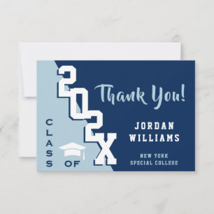 Modern Simple Minimalist Navy Blue Graduation Thank You Card
