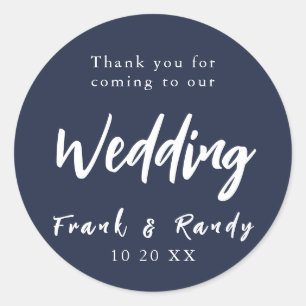 Modern Simple Minimalist Navy Blue Wedding Classic Round Sticker