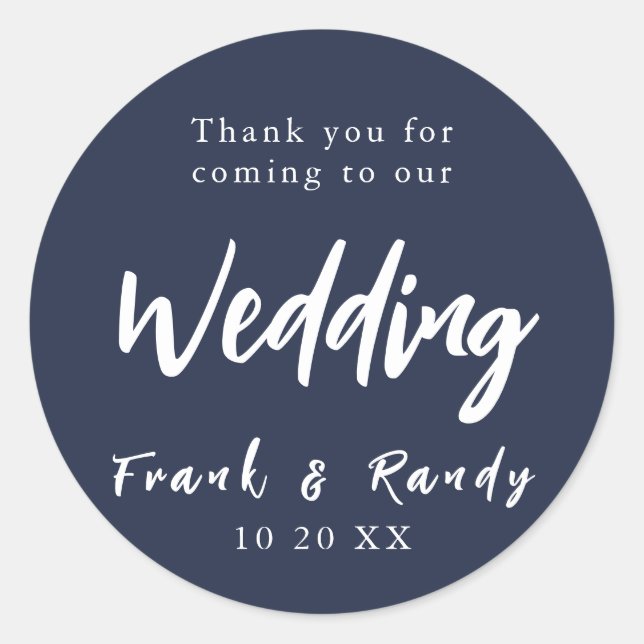 Modern Simple Minimalist Navy Blue Wedding Classic Round Sticker (Front)