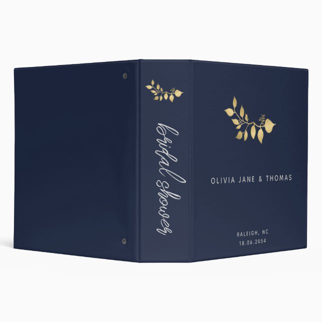 Modern Simple Minimalist Navy Gold Floral Wedding Binder (Background)
