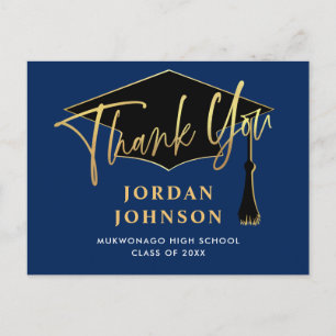 Modern Simple Minimalist Navy Graduation Thank You Postcard