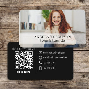 Modern Simple Minimalist Photo Connect QR Code Business Card