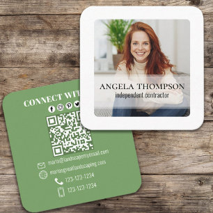 Modern Simple Minimalist Photo Connect QR Code Square Business Card