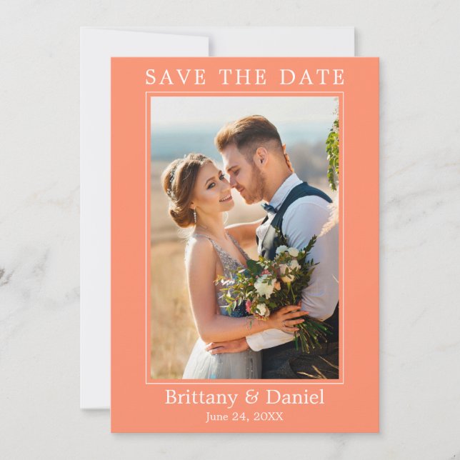 Modern Simple Minimalist Photo Coral Save The Date (Front)