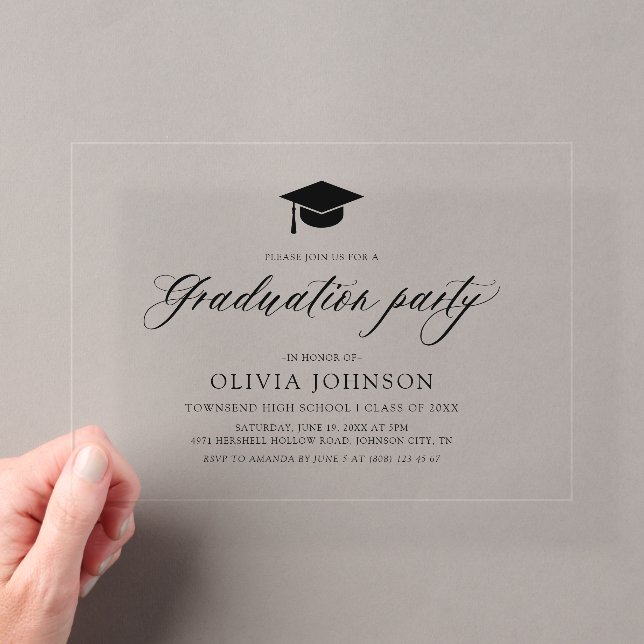 Modern Simple Minimalist Photo Graduation Party Acrylic Invitations (Insitu (Handheld))