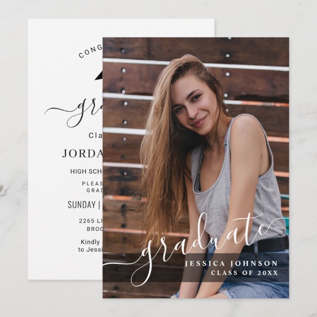 Modern Simple Minimalist PHOTO Graduation Party Invitation (Front/Back)