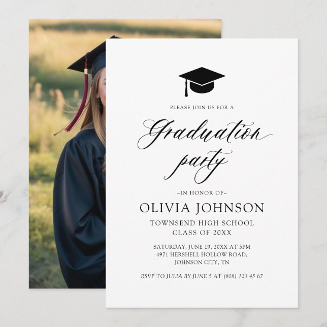 Modern Simple Minimalist Photo Graduation Party Invitation (Front/Back)