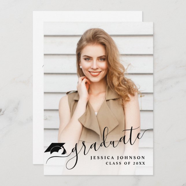 Modern Simple Minimalist PHOTO Graduation Party Invitation (Front/Back)