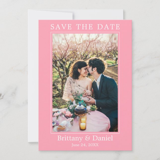 Modern Simple Minimalist Photo Pink Save The Date (Front)