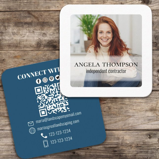 Modern Simple Minimalist Photo QR Code Connect Square Business Card (Creator Uploaded)