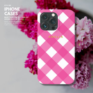 Modern Simple Minimalist Pink Gingham Check  iPhone 13 Pro Case