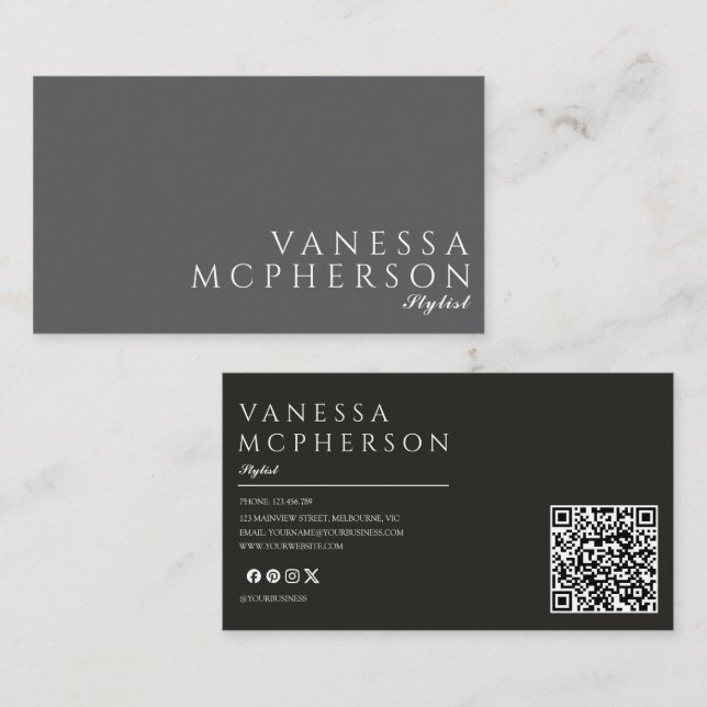 Modern Simple Minimalist Professonal Photo QR Code Business Card (Front/Back)