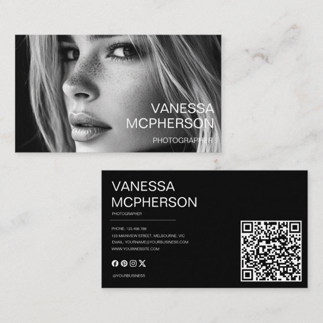 Modern Simple Minimalist Professonal Photo QR Code Business Card (Front/Back)