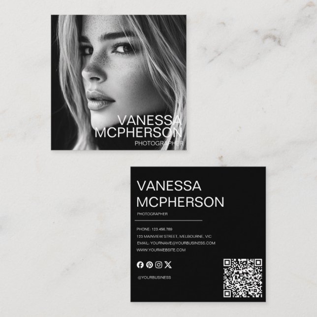 Modern Simple Minimalist Professonal Photo Square Business Card (Front/Back)