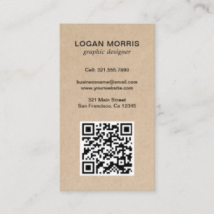 Modern Simple Minimalist QR Code Kraft Business Card