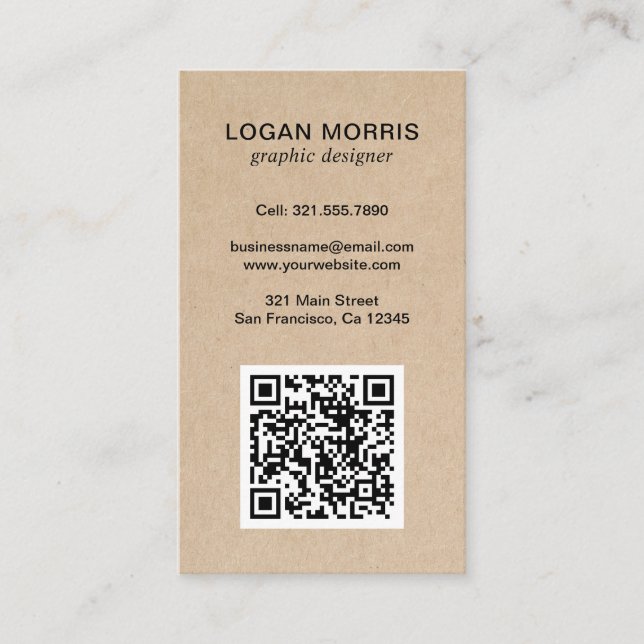Modern Simple Minimalist QR Code Kraft Business Card (Front)