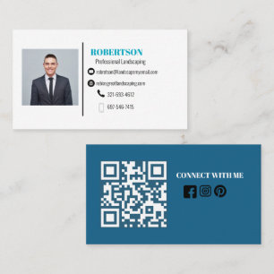 Modern Simple Minimalist QR Code Social Media Blue Business Card