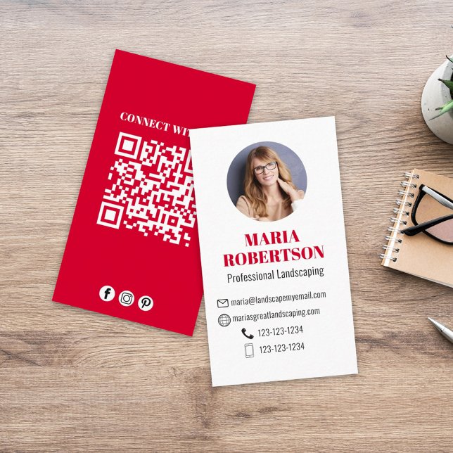 Modern Simple Minimalist QR Code Social Media Red Business Card (Creator Uploaded)