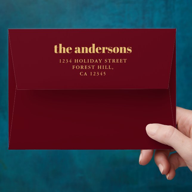 Modern Simple Minimalist Red & Gold Christmas Envelope (Hand)