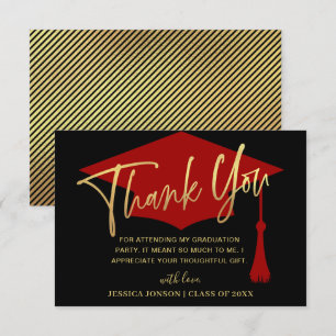 Modern Simple Minimalist Red Graduation Thank You Card