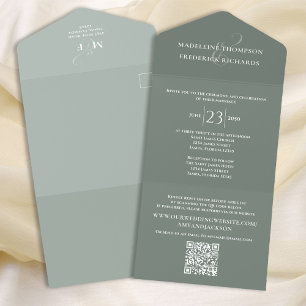 Modern Simple Minimalist Sage Green   QR Code RSVP All In One Invitation