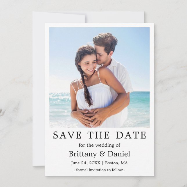 Modern Simple Minimalist Save The Date Photo Card (Front)