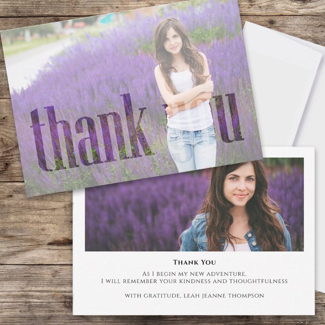 Modern Simple Minimalist Thank You Typography  Card (Modern minimalist thank you card with custom photo space.)