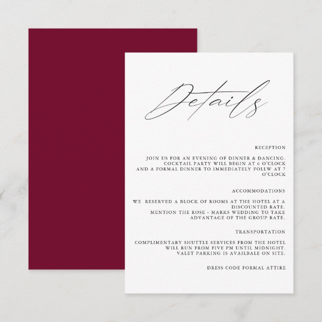  Modern Simple Minimalist Wedding Details Enclosur Enclosure Card (Front/Back)