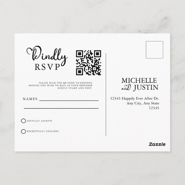  Modern Simple Minimalist Wedding QR Code RSVP Pos Postcard (Back)
