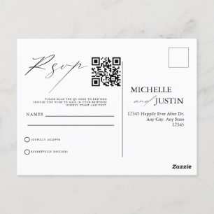  Modern Simple Minimalist Wedding QR Code RSVP Pos Postcard