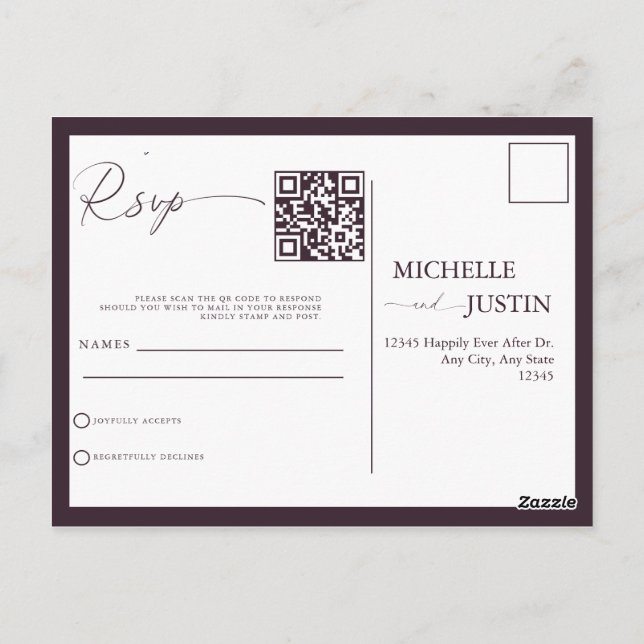 Modern Simple Minimalist Wedding QR Code RSVP Pos Postcard (Back)