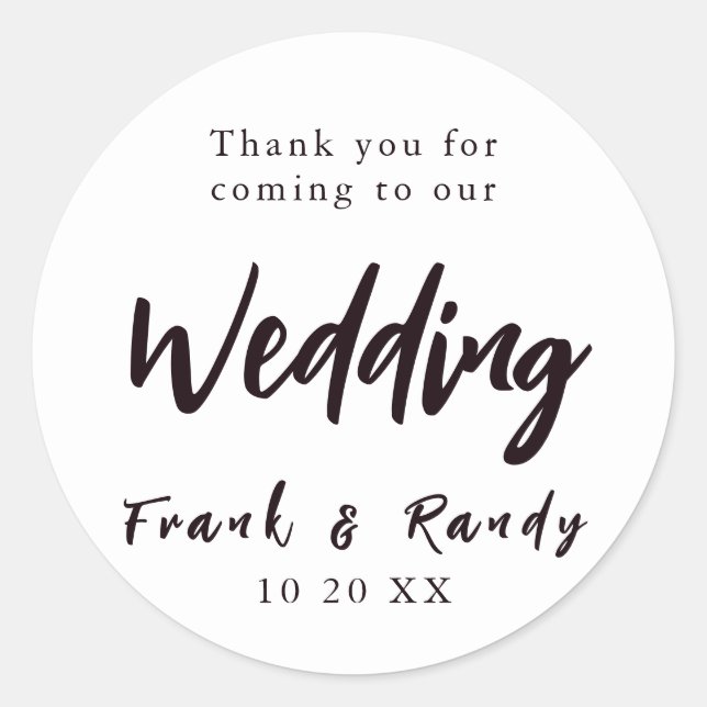 Modern Simple Minimalist White Black Wedding Classic Round Sticker (Front)