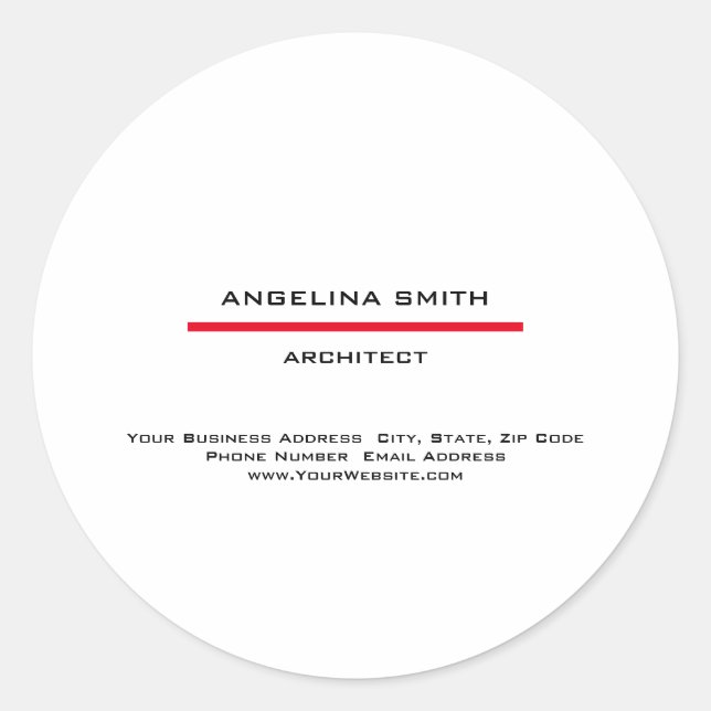 Modern Simple Minimalist White Red Professional Classic Round Sticker (Front)