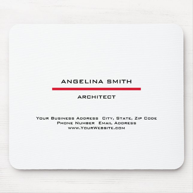 Modern Simple Minimalist White Red Professional Mouse Pad (Front)