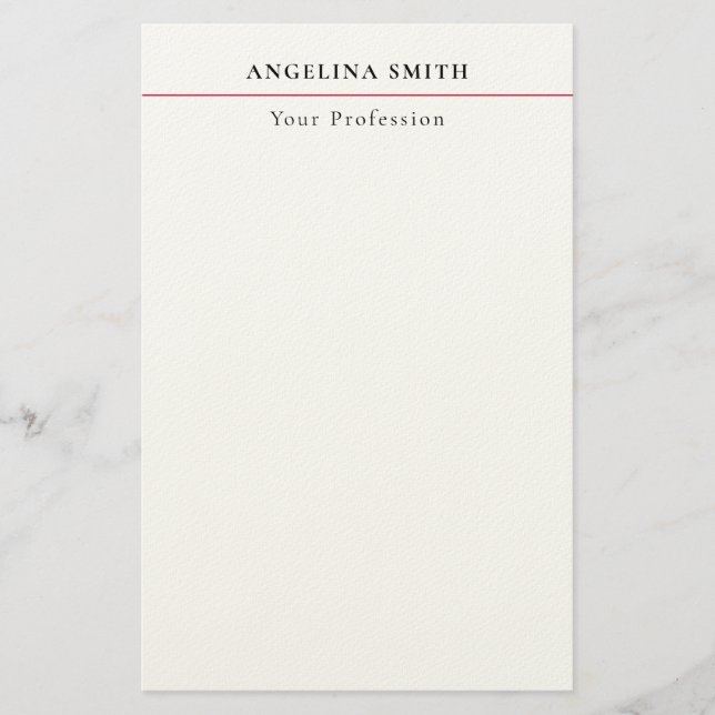 Modern Simple Minimalist White Red Professional Stationery (Front)