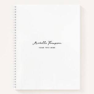 Modern Simple Minimalist White Script Name Notebook