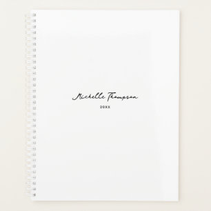 Modern Simple Minimalist White Script Name Planner