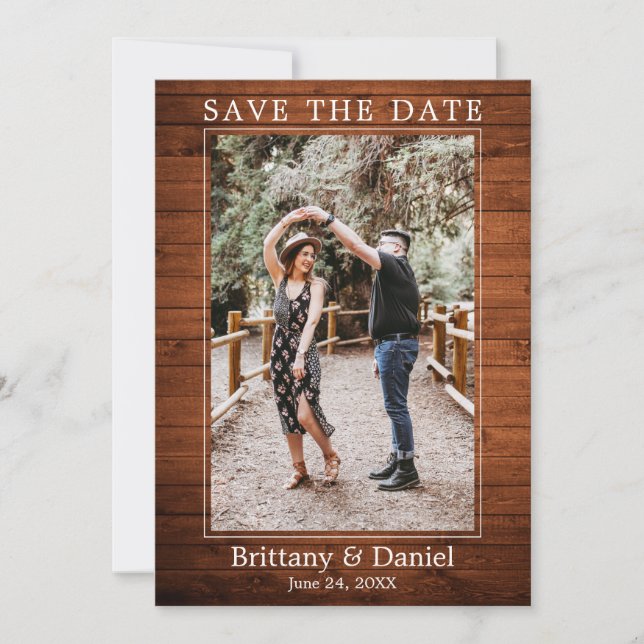 Modern Simple Minimalist Wood Photo Save The Date (Front)