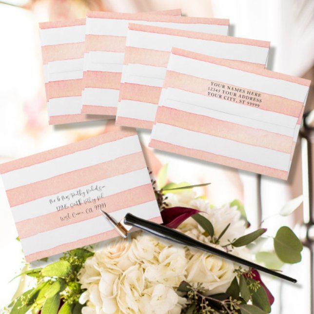 Modern Simple Minimalistic Watercolor Pink Striped Envelope (Creator Uploaded)