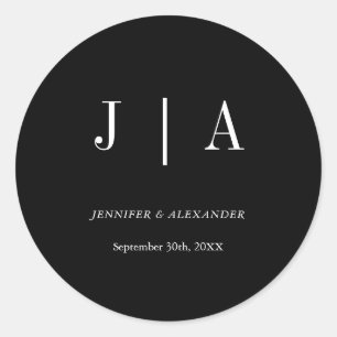 Modern Simple Monogram Black And White Wedding Classic Round Sticker