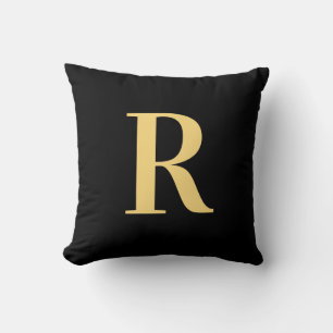 Modern Simple Monogram Black Gold  Throw Pillow