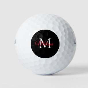 Modern simple monogram black red golf balls