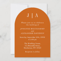 Modern Simple Monogram Burnt Orange White Wedding