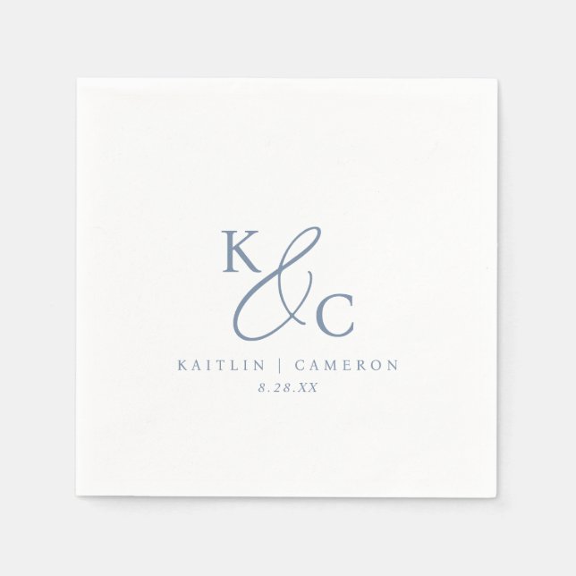 Modern Simple Monogram Dusty Blue Wedding Napkin (Front)