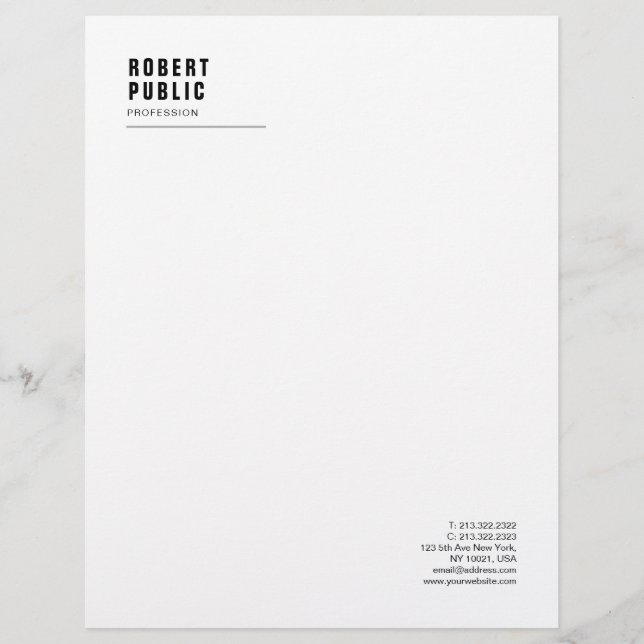 Modern Simple Monogram Elegant White Professional Letterhead (Front)