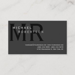 Modern Simple Monogram Grey Business Card